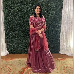 Off the shoulder sequin lehenga